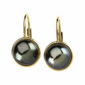 14K Yellow 7 - 7.5 mm Freshwater Cultured Black Pearl Lever Back Earring